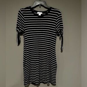 White Fawn Striped Tshirt dress with pockets